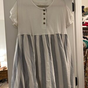 Urban Outfitters Cream and Gray Striped Button-Front Mini Dress